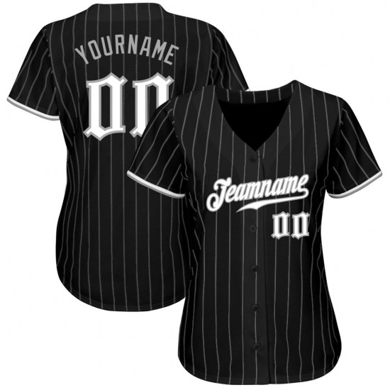 Custom Black Gray Strip White-Gray Authentic Baseball Jersey