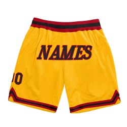 Custom Gold Black-Red Authentic Throwback Basketball Shorts
