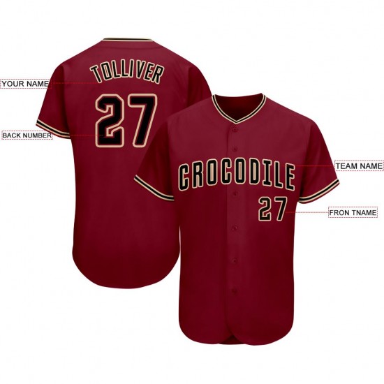 Custom Crimson Black-Khaki Baseball Jersey