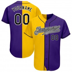 Custom Purple Black-Gold Authentic Split Fashion Baseball Jersey