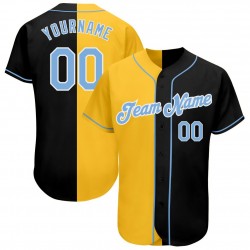 Custom Black Light Blue-Gold Authentic Split Fashion Baseball Jersey