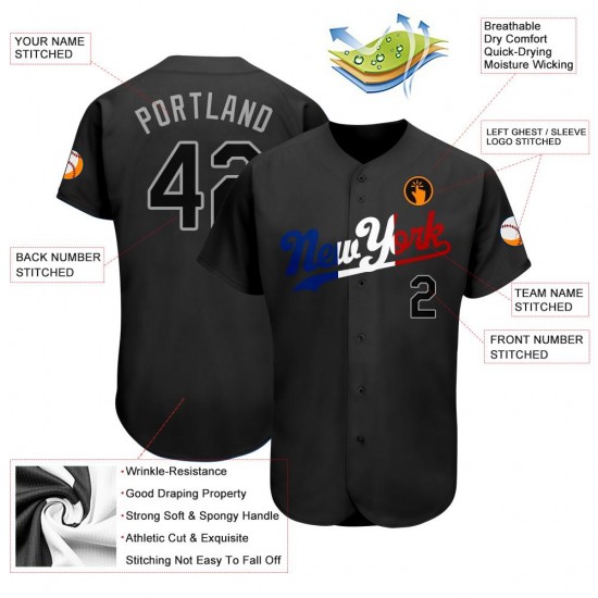 Custom Black Black-Royal Authentic Baseball Jersey