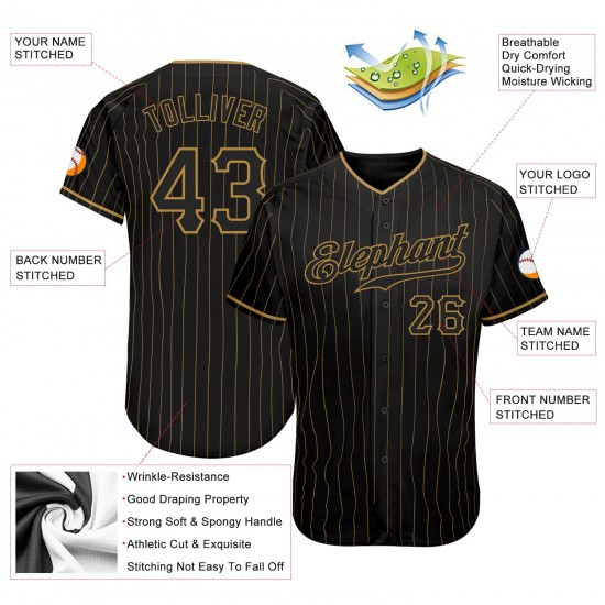 Custom Black Old Gold Strip Black Authentic Baseball Jersey