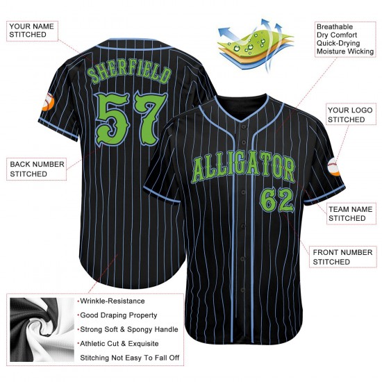 Custom Black Light Blue Strip Neon Green Authentic Baseball Jersey