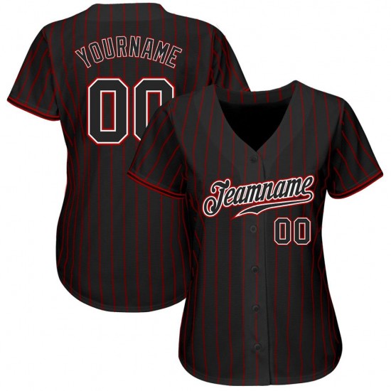 Custom Black Red Strip Black-White Authentic Baseball Jersey