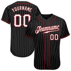 Custom Black White Strip White-Red Authentic Baseball Jersey