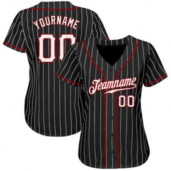 Custom Black White Strip White-Red Authentic Baseball Jersey
