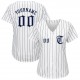 Custom White Navy Strip Navy-Gray Authentic Baseball Jersey
