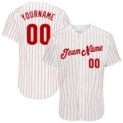 Custom White Red Strip Red Authentic Baseball Jersey