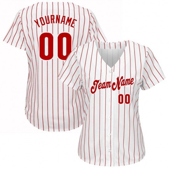 Custom White Red Strip Red Authentic Baseball Jersey