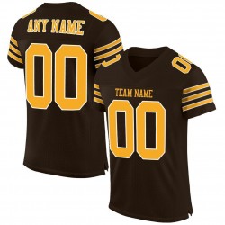 Custom Brown Gold-White Mesh Authentic Football Jersey