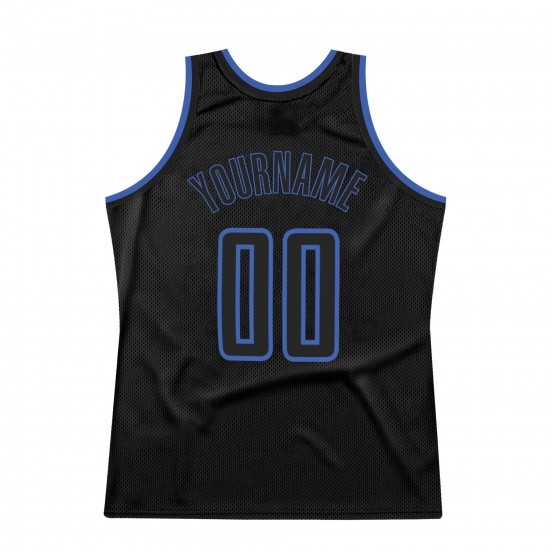 Custom Black Black-Blue Authentic Throwback Basketball Jersey