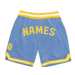 Custom Light Blue Gold-White Authentic Throwback Basketball Shorts
