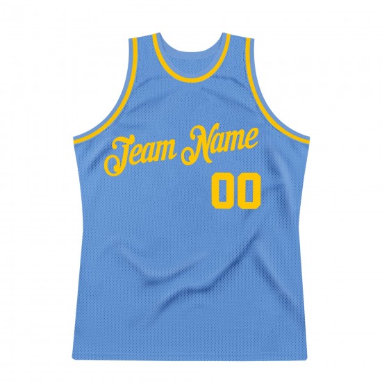 Custom Light Blue Gold Authentic Throwback Basketball Jersey
