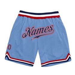 Custom Light Blue Navy-Red Authentic Throwback Basketball Shorts