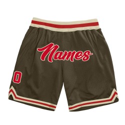 Custom Olive Red-Cream Authentic Throwback Basketball Shorts