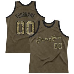 Custom Olive Camo-Black Authentic Throwback Basketball Jersey