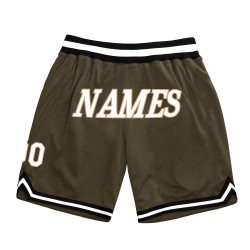 Custom Olive White-Black Authentic Throwback Basketball Shorts