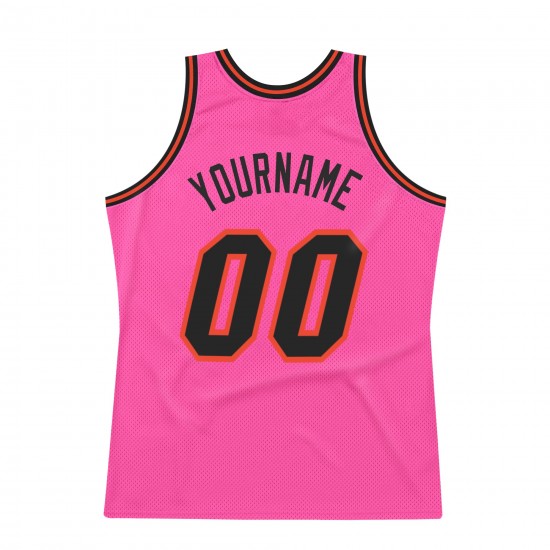 Custom Pink Black-Orange Authentic Throwback Basketball Jersey