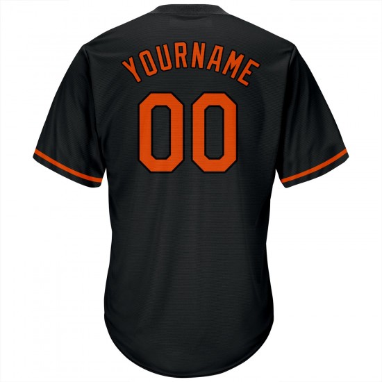 Custom Black Orange-Black Authentic Throwback Rib-Knit Baseball Jersey Shirt