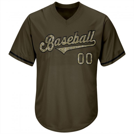 Custom Olive Camo-Black Authentic Salute To Service Throwback Rib-Knit Baseball Jersey Shirt