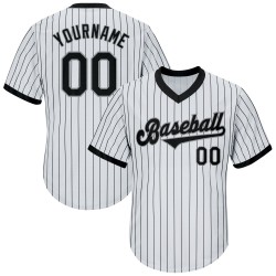 Custom White Black Strip Black-Gray Authentic Throwback Rib-Knit Baseball Jersey Shirt