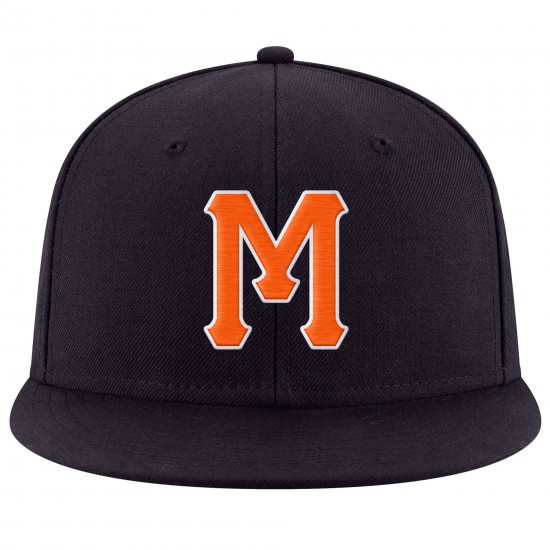 Custom Navy Orange-White Stitched Adjustable Snapback Hat