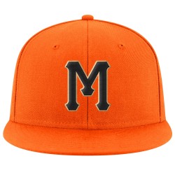 Custom Orange Black-Old Gold Stitched Adjustable Snapback Hat