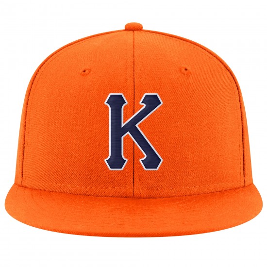 Custom Orange Navy-White Stitched Adjustable Snapback Hat