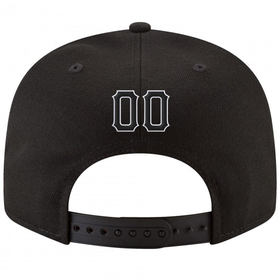 Custom Black Black-White Stitched Adjustable Snapback Hat