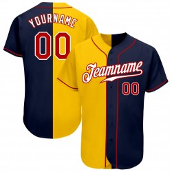 Custom Navy Red-Gold Authentic Split Fashion Baseball Jersey