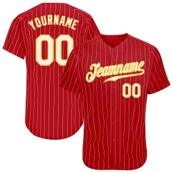 Custom Red Gold Strip White-Gold Authentic Baseball Jersey