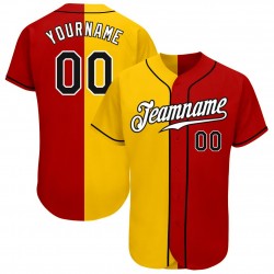 Custom Red Black-Gold Authentic Split Fashion Baseball Jersey