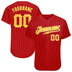 Custom Red Gold Strip Gold-White Authentic Baseball Jersey