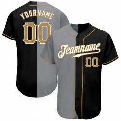 Custom Black Old Gold-Gray Authentic Split Fashion Baseball Jersey