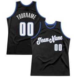 Custom Black White-Blue Authentic Throwback Basketball Jersey